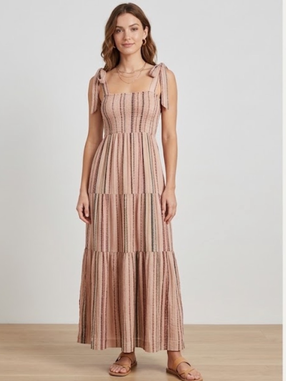 Omika Lana Tie Strap TIered Maxi Dress Modal Flowy Boho Dress